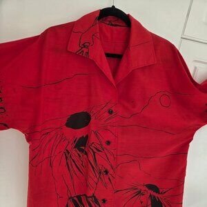 Vintage Abstract Red Button-Up Shirt
